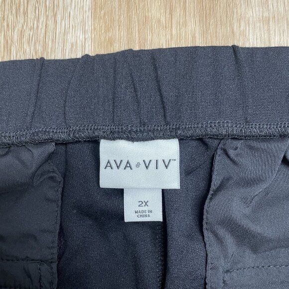 AVA & VIV PULL ON PANTS FRONT SEAM SPLIT HEM HIGH RISE STRETCH SIZE 2X BLACK - Picture 7 of 13